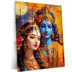 Radha Krishna Metal Poster | Divine Love Wall Art | Spiritual & Aesthetic Decor