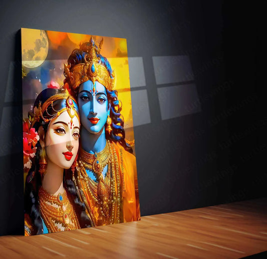 Radha Krishna Metal Poster | Divine Love Wall Art | Spiritual & Aesthetic Decor - TURTLEWINGS 