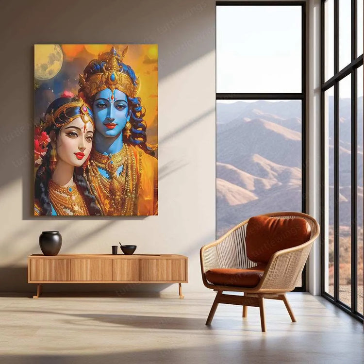 Radha Krishna Metal Poster | Divine Love Wall Art | Spiritual & Aesthetic Decor - TURTLEWINGS 