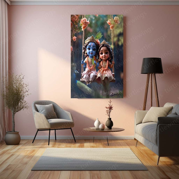 Radha Krishna Childhood Metal Poster | Divine Innocence Art | Turtlewings