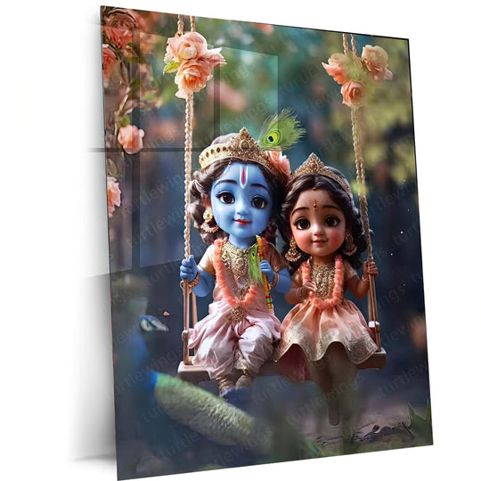 Radha Krishna Childhood Metal Poster | Divine Innocence Art | Turtlewings