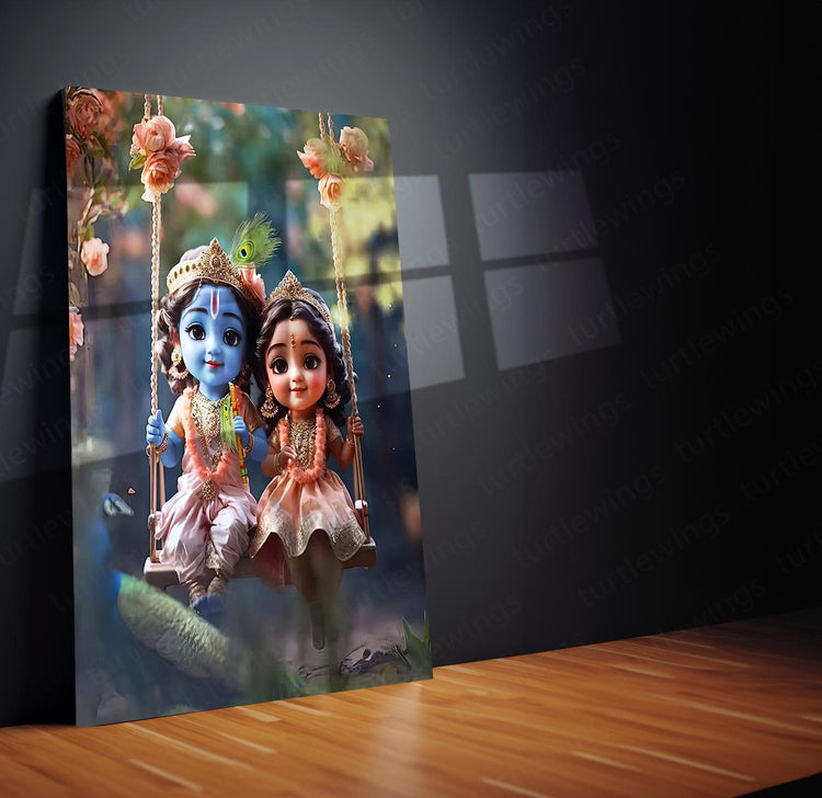 Radha Krishna Childhood Metal Poster | Divine Innocence Art | Turtlewings