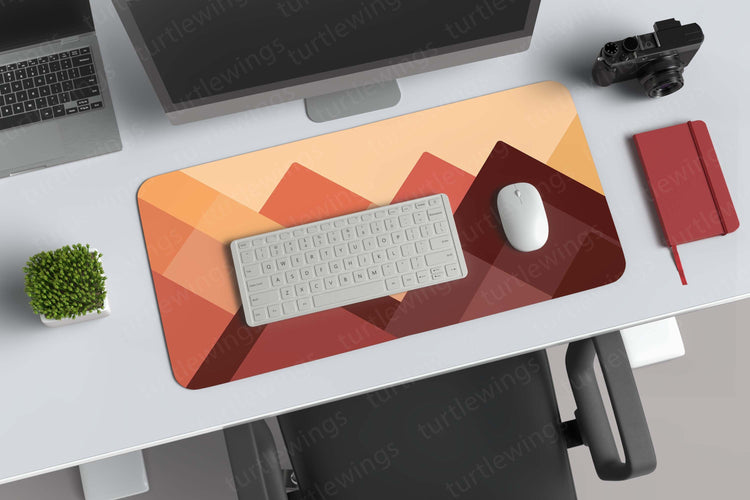 Red Mountains Abstract Deskmat | Bold Geometric Landscape Design