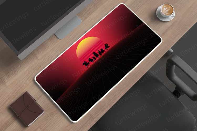 Aesthetic Red Dead Redemption Sunset Minimalist Deskmat – Inspired Western Serenity