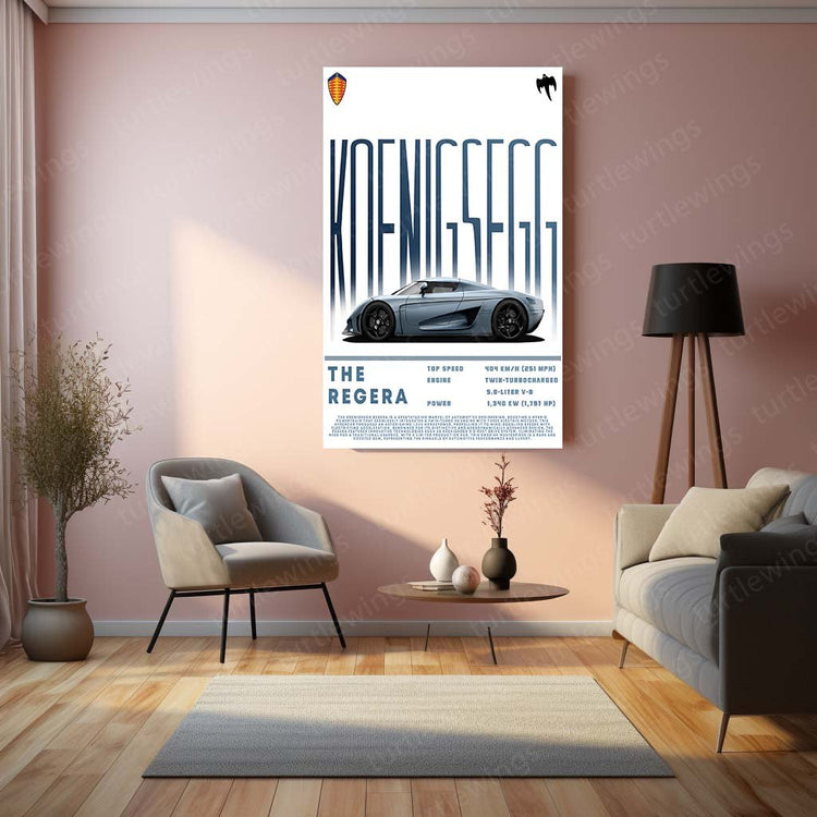 Koenigsegg Regera Hypercar Metal Poster | Speed &amp; Style | Turtlewings Auto Art