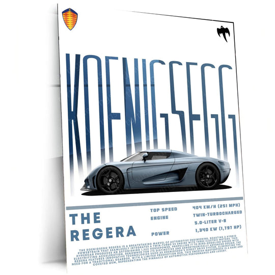 Koenigsegg Regera Hypercar Metal Poster | Speed &amp; Style | Turtlewings Auto Art