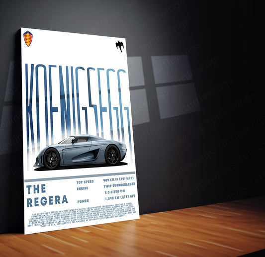 Koenigsegg Regera Hypercar Metal Poster | Speed &amp; Style | Turtlewings Auto Art