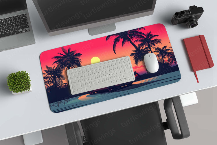 Retro Car Beach Deskmat | Vintage Vibes by the Shore