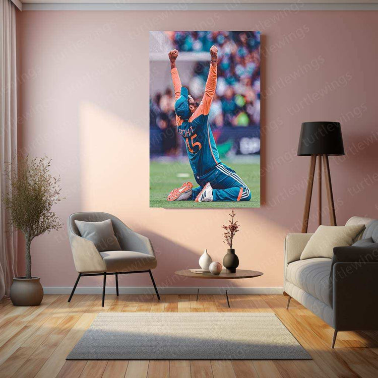 Rohit Sharma Celebration Metal Poster – Hitman Cricket Wall Art | Team India & IPL Champion - TURTLEWINGS 