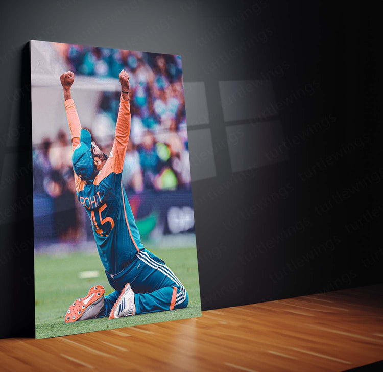 Rohit Sharma Winning Moment of ICC Men’s T20 World Cup 2024 | Champion's Glory Metal Poster | HD Print