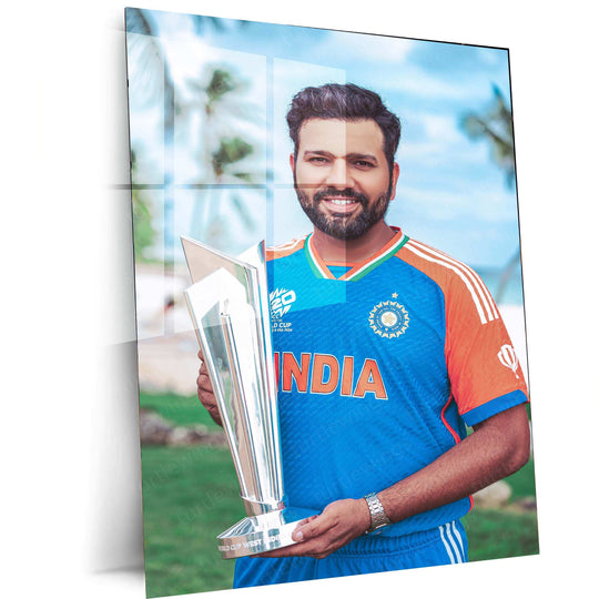 Rohit Sharma with Trophy Metal Poster – Team India & IPL Champion Wall Art | Cricket Memorabilia 2 - TURTLEWINGS 