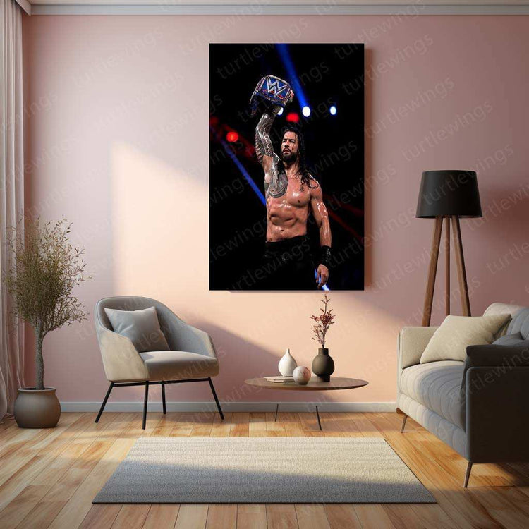 Roman Reigns Metal Poster | WWE Champion Portrait | Tribal Chief Wall Art - TURTLEWINGS 