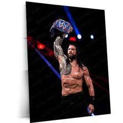 Roman Reigns Metal Poster | WWE Champion Portrait | Tribal Chief Wall Art