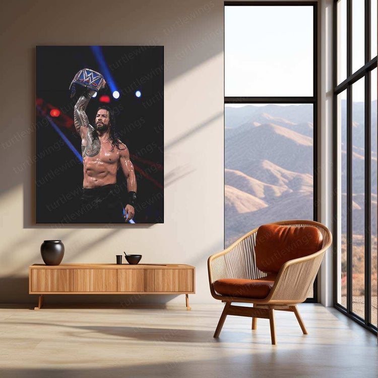 Roman Reigns Metal Poster | WWE Champion Portrait | Tribal Chief Wall Art - TURTLEWINGS 