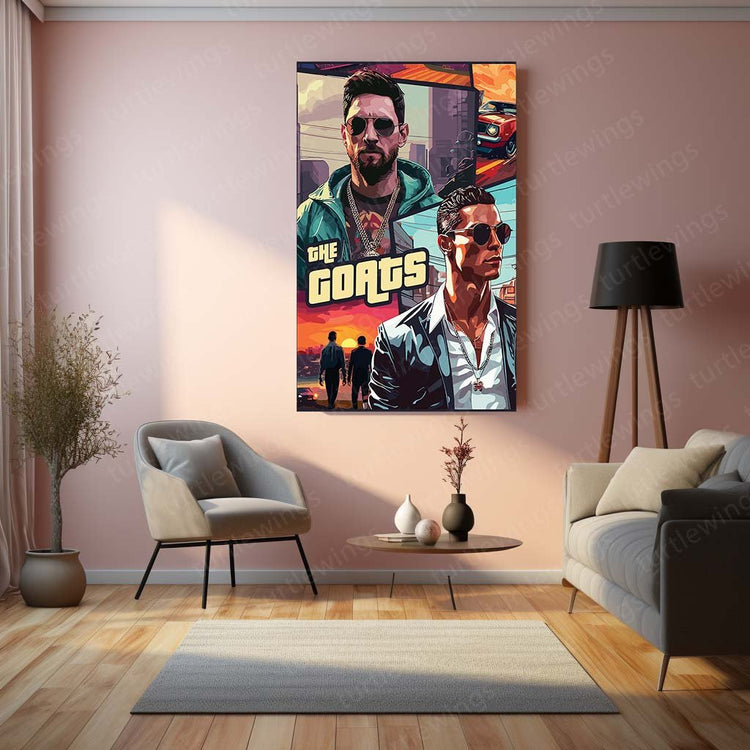 Ronaldo & Messi GTA Theme GOAT Metal Poster | Football Legends | Turtlewings Art