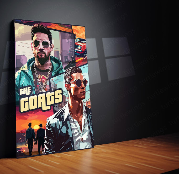 Ronaldo & Messi GTA Theme GOAT Metal Poster | Football Legends | Turtlewings Art