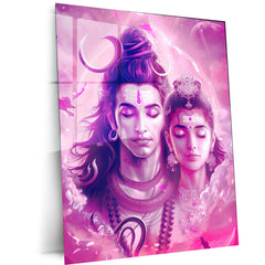 Shiva Parvati Metal Poster – Divine Couple | Spiritual Hindu Wall Art