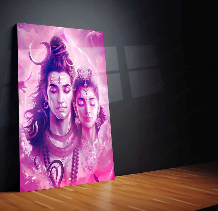 Shiva Parvati Metal Poster – Divine Couple | Spiritual Hindu Wall Art - TURTLEWINGS 