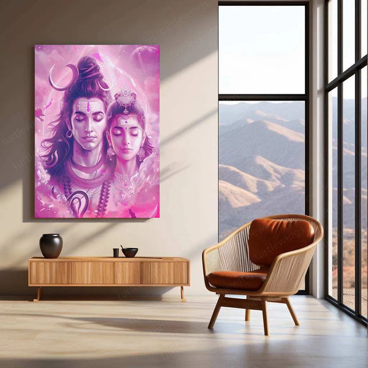 Shiva Parvati Metal Poster – Divine Couple | Spiritual Hindu Wall Art - TURTLEWINGS 