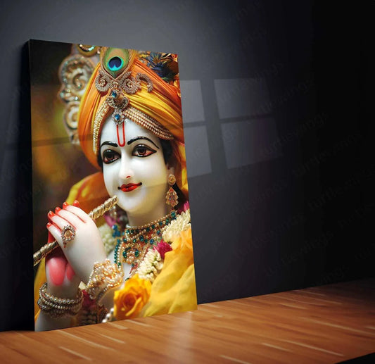 Lord Krishna Metal Poster – Divine Avatar | Spiritual Hindu Wall Art - TURTLEWINGS 