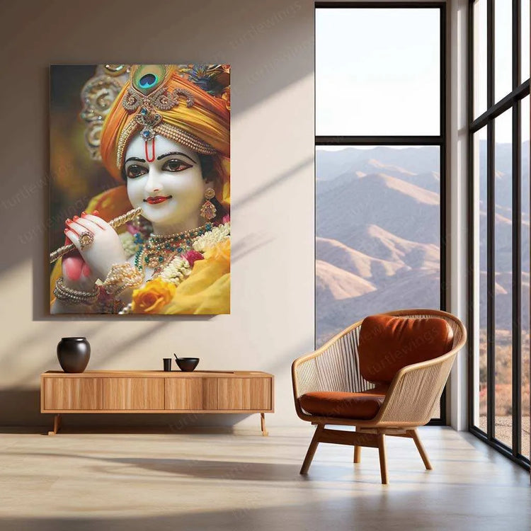 Lord Krishna Metal Poster – Divine Avatar | Spiritual Hindu Wall Art - TURTLEWINGS 