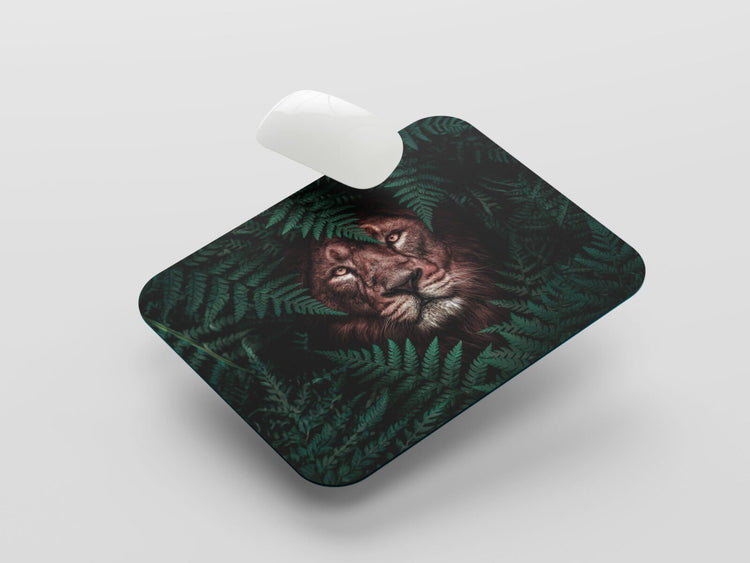 Safari Serenity: TurtleWings Lion in the Grass Small Mousepad – Nature's Majesty on Your Desk!