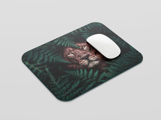 Safari Serenity: TurtleWings Lion in the Grass Small Mousepad – Nature's Majesty on Your Desk!