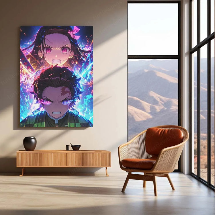 Tanjiro & Nezuko Metal Poster | Demon Slayer Anime Wall Art | Sibling Bond Aesthetic 2 - TURTLEWINGS 