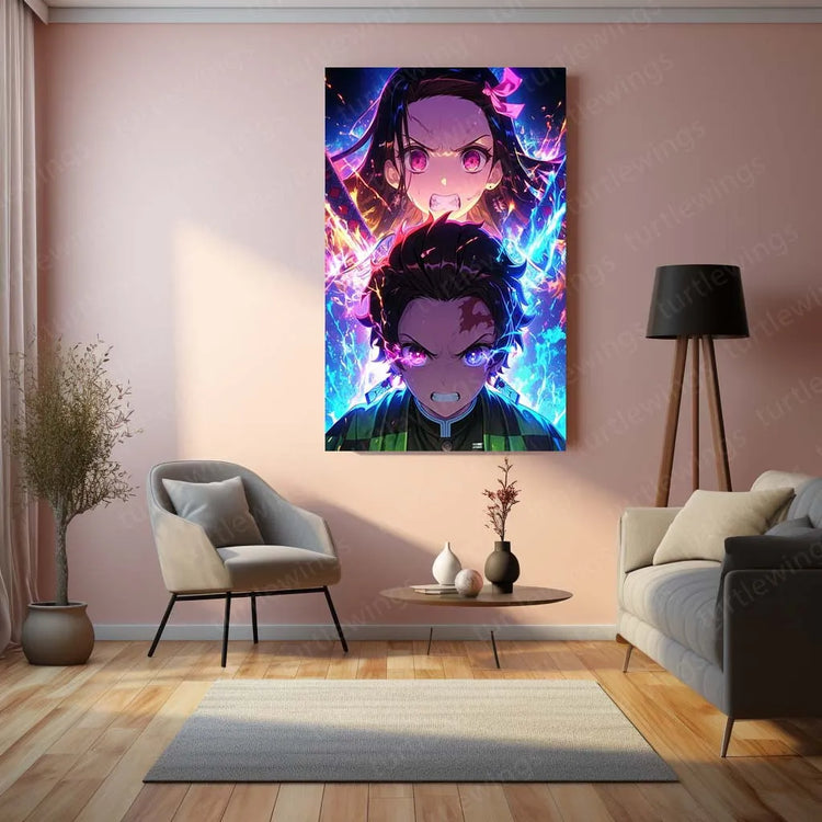 Tanjiro & Nezuko Metal Poster | Demon Slayer Anime Wall Art | Sibling Bond Aesthetic 2 - TURTLEWINGS 