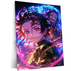 Tanjiro & Nezuko Metal Poster | Demon Slayer Anime Wall Art | Sibling Bond Aesthetic