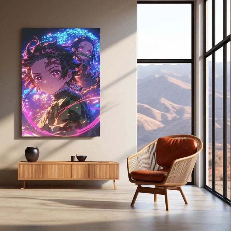 Tanjiro & Nezuko Metal Poster | Demon Slayer Anime Wall Art | Sibling Bond Aesthetic - TURTLEWINGS 