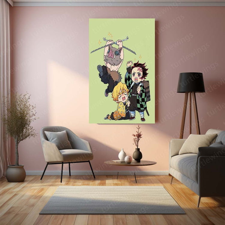 Tanjiro, Zenitsu, and Inosuke Metal Poster | Demon Slayer Trio | High-Quality Metal Print