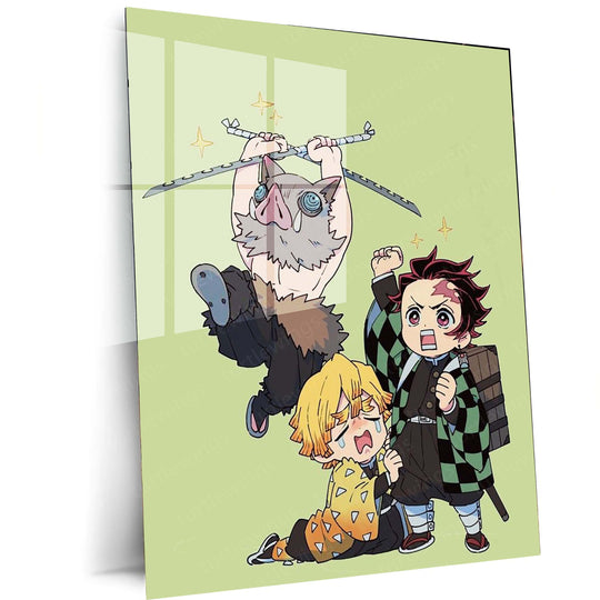 Tanjiro, Zenitsu, and Inosuke Metal Poster | Demon Slayer Trio | High-Quality Metal Print