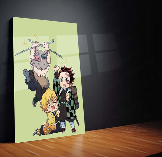 Tanjiro, Zenitsu, and Inosuke Metal Poster | Demon Slayer Trio | High-Quality Metal Print