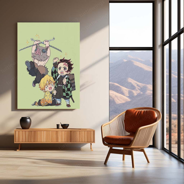 Tanjiro, Zenitsu, and Inosuke Metal Poster | Demon Slayer Trio | High-Quality Metal Print