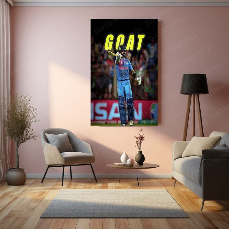 The GOAT - Virat Kohli GOAT Metal Poster | Cricket Icon Wall Art | HD Print