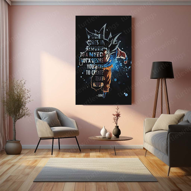 Turtlewings | Goku with Quote Metal Print | Inspirational Anime Wall Art | HD Quality