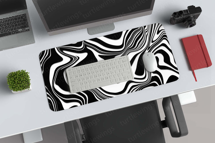 Zebra Lines Abstract Deskmat | Minimalist Black and White Design