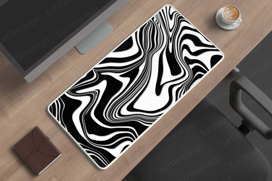 Zebra Lines Abstract Deskmat | Minimalist Black and White Design