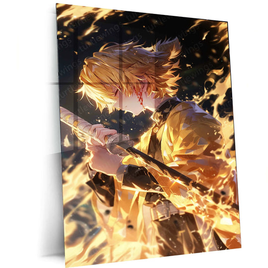 Zenitsu Agatsuma Metal Poster – Demon Slayer | Lightning-Fast Warrior Wall Art - TURTLEWINGS 