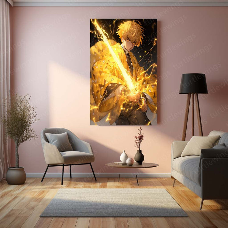 thedemon Slayer Zenitsu Agatsuma Metal Poster | Thunder Breathing | Turtlewings Art